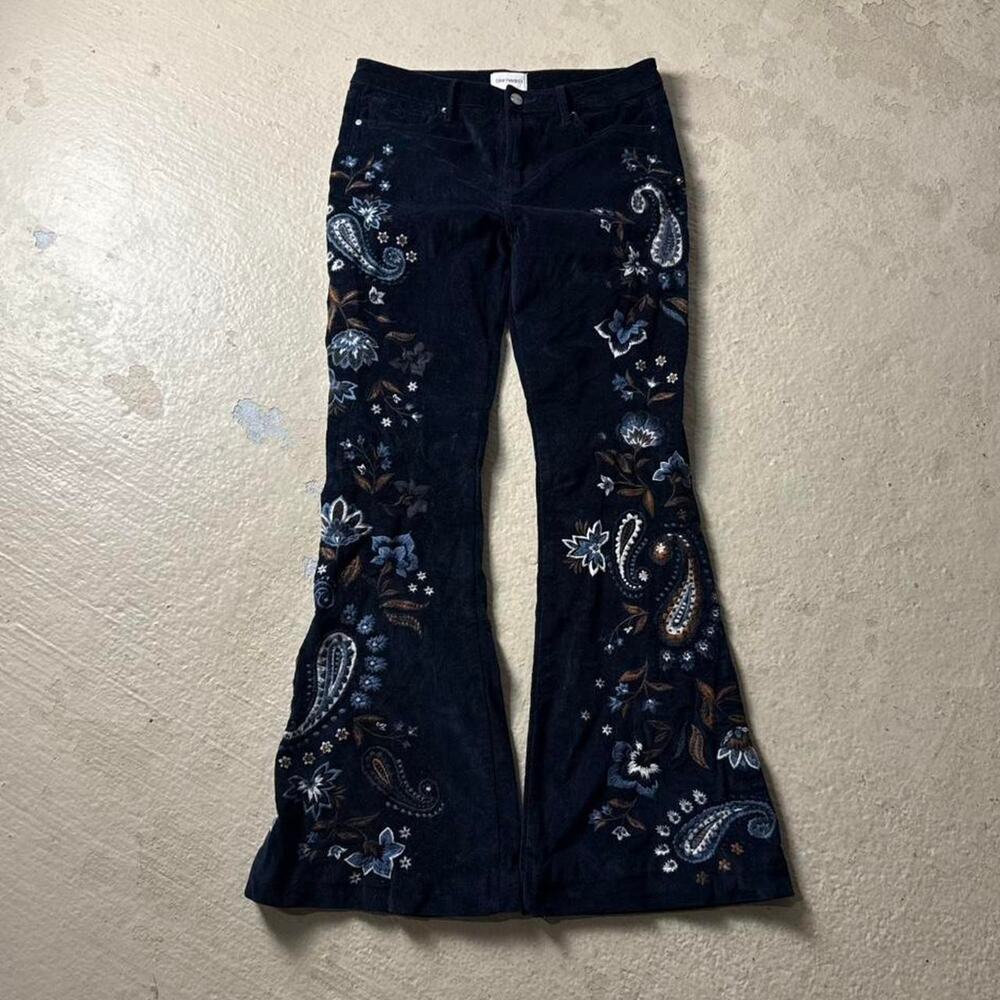 Free People X Driftwood 30" Corduroy Flared Floral Navy Pants Whimsy Cottage